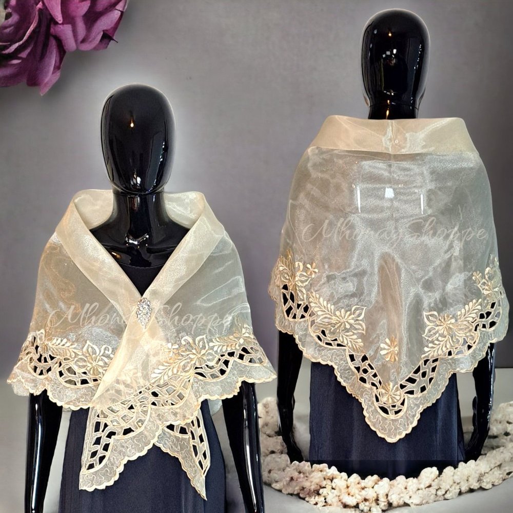 Ivory-Cutwork Embroidery Modern Filipiniana Alampay